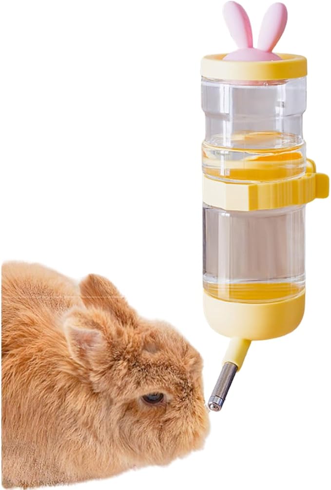 No-Drip Small Animal Water Bottle for Cage Guinea Pigs, Hamsters, Bunnies, Ferrets, Squirrels, Hedgehogs, Chinchillas, Rabbits, Kitten, Kitty, Dogs, Cats (Yellow,L)