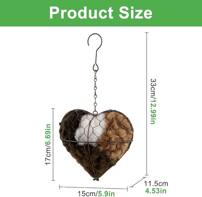 Alpaca Fiber Bird Nesting Heart, Refillable Bird Nesting Material Holder, Hummingbird Houses Nest Boxes for Outdoor Wild Birds Nestings