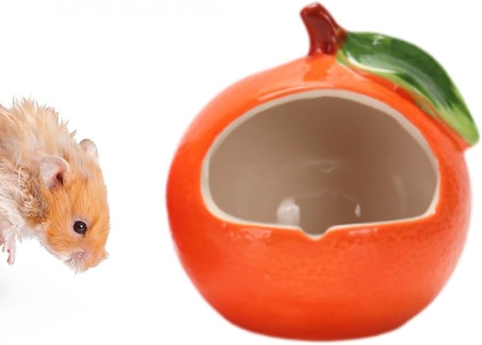 Ceramic Hamster House,Hut Cage,Hamster Cage Accessories,Cave,Cute Hamster Hideout Small Animal Hideout for Dwarf Hamste, Orange