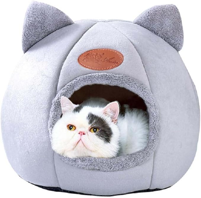 Cat Beds for Indoor Cats, Cozy Cat Cave Bed Dog House Cats Tent with Removable Cushion Pillow, Soft Warm Pet House Puppy Bed, Cute Pet Nest for Kitten Small Dog (Gray, XL-15.75x15.75x15.75 Inches)