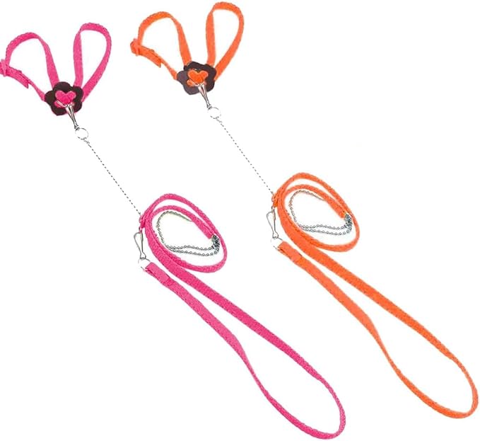 Adjustable Harness Leash for Birds 2Pack Nylon Anti-bite Outdoor Training Walking Control Rope for Parrot African Grey Cockatoo Macaw Ringneck Parakeet Cockatiel Reptile Lizard (Orange+Pink)