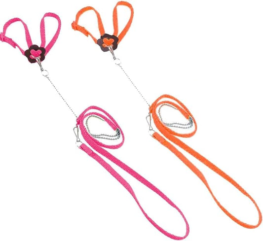 Adjustable Harness Leash for Birds 2Pack Nylon Anti-bite Outdoor Training Walking Control Rope for Parrot African Grey Cockatoo Macaw Ringneck Parakeet Cockatiel Reptile Lizard (Orange+Pink)