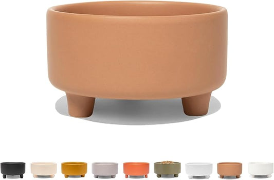 Waggo Uplift Ceramic Dog Bowl for Small Medium and Large Breeds - Heavyweight and Durable Pet Food and Water Dish Crock, Dishwasher Safe, Modern, Elevated Feeder (Clay, Large)