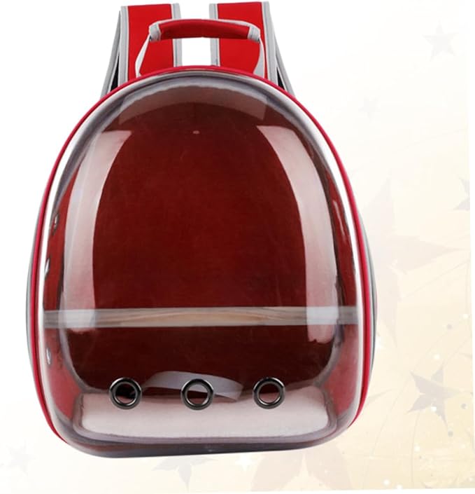 Mikikit Portable Parrot Backpack Carrier with Breathable Design and Wooden Stand for Outdoor Travel Red Space Capsule Pet Carry Bag