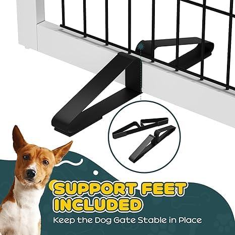Semiocthome Freestanding Dog Gate Indoor, Dog Gates for Doorways and Stairs, 24" H- 4 Panels Puppy Gate with 2 Metals Stands Adjustable Safety Fence Wire Pet Gate - White