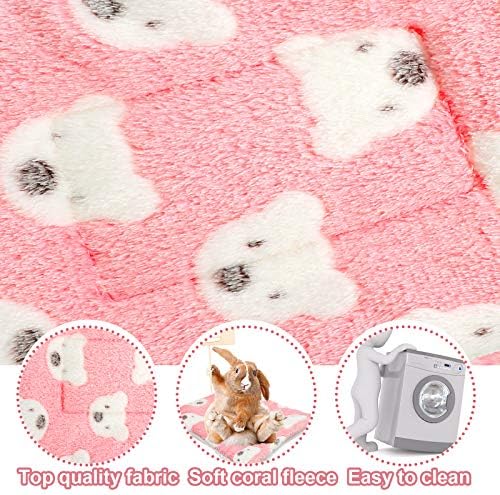 Jetec 3 Pcs Bunny Guinea Pig Beds Soft Bunny Mats Warm Guinea Pig Mat Small Animal Bed Pads Fleece Sleeping Pads for Indoor Rabbit Hamster Squirrel Hedgehog Chinchilla(Fleece,Bear,Light Pink)