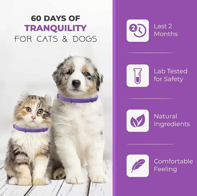 Calming Collar for Cats, Long-Lasting Pheromone Collar Helps for 60 Days, Designed to Reduce Stress and Anxiety, Helps Cats and Kittens Calm, Loud Noises, and Separation, 2 Count
