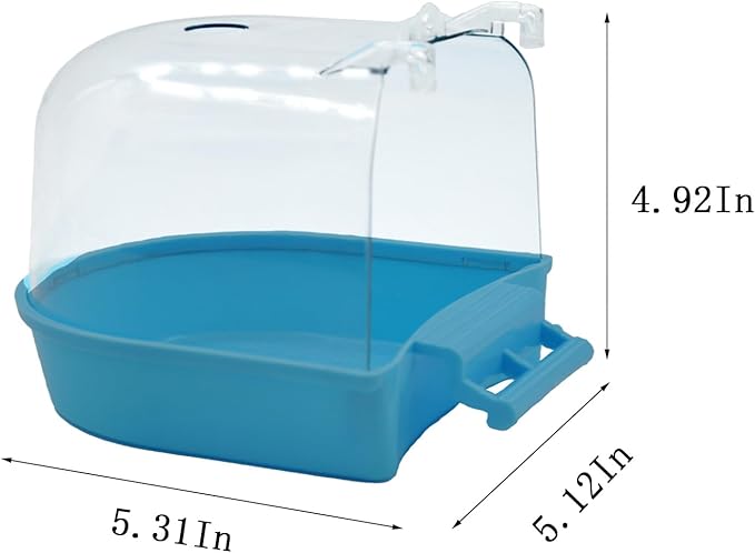 PINVNBY 2Pcs Bird Bath for Cage,Parrot Bathtub for Cage,Hanging Bird Bathing Tub with 2Pcs Water Injector and 2Pcs Feeding Spoon for Canary Budgerigar Lovebird Birds (Blue and Green)
