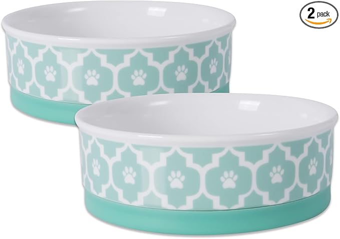 Bone Dry Lattice Collection Pet Bowl & Canister, Medium Set, 6x2", Aqua, 2 Count