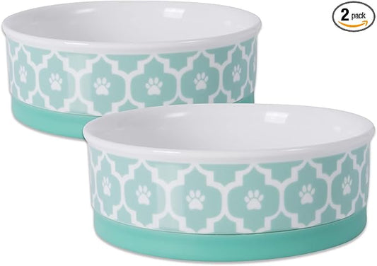 Bone Dry Lattice Collection Pet Bowl & Canister, Medium Set, 6x2", Aqua, 2 Count