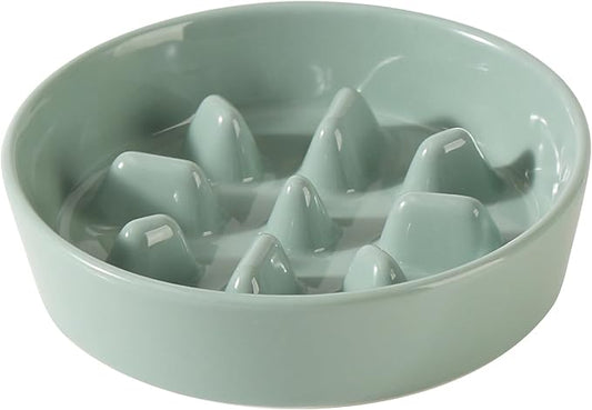 Havniva Ceramic 1.2 Cup Dog Bowl Slow Feeder, 7.3 inch Slow Pet Food Dish for Medium and Small Dog, Stop Bloat, Preventing Choking(Single Bowl, Light Green)