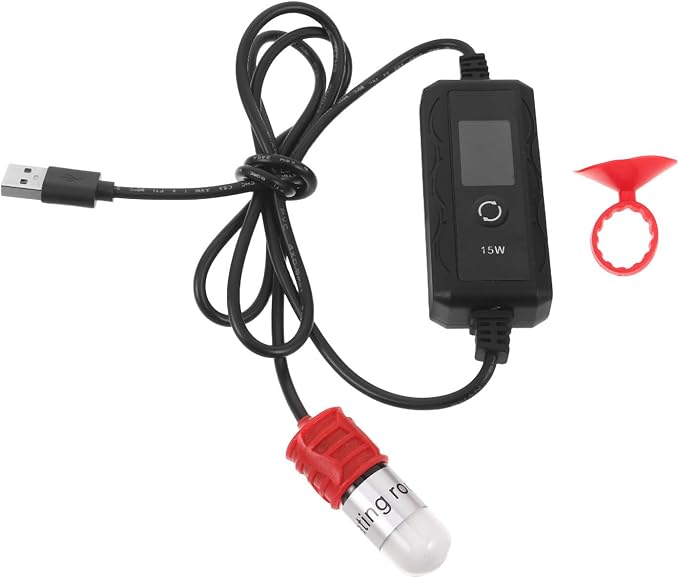 SOLUSTRE Mini Fish Tank Heater with USB Quartz Tube 15w Adjustable Betta Fish Tank Heater and Aquatic Pets Robust and Lasting Water Heating Rod to 4l Capacity