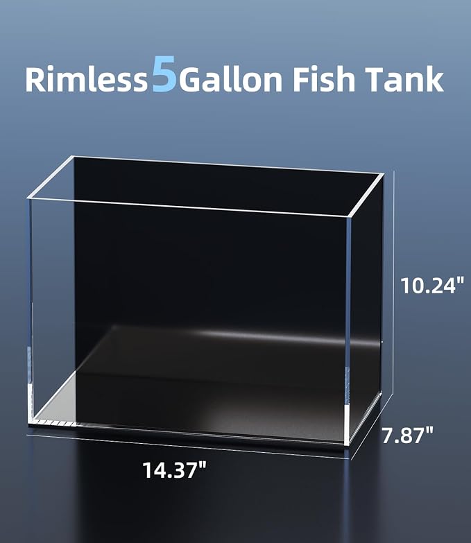 5 Gallon Glass Fish Tank Rimless with Black Background Rectangular Tank | Ultra Clear Low-iron Glass, 5 mm Thick, 92% Light Transmission, for Betta Shrimp Guppy Snail, Included Leveling Mat