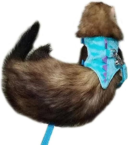 Ferret Harness and Leash Set Small Animals Vest Harness with Safe bell Dinosaur Shaped Walking clothes for Baby Rabbit Guinea pig Teacup Chihuahua Mouse and other small pet.(Blue Dinosaur)