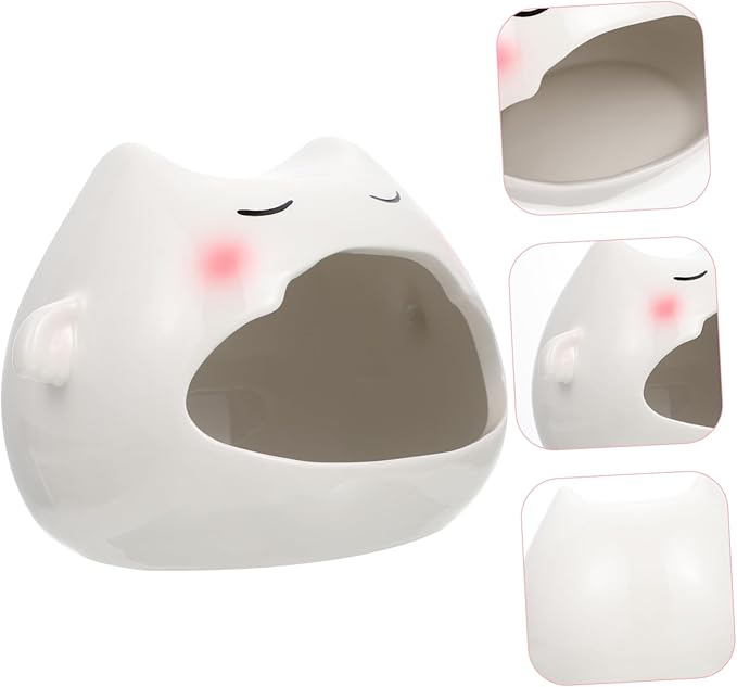 Happyyami Ceramic Small Pet Hideout Hut for Hamsters and Small Animals Natural Safe Material Cooling Nest for Summer Comfort and Shelter