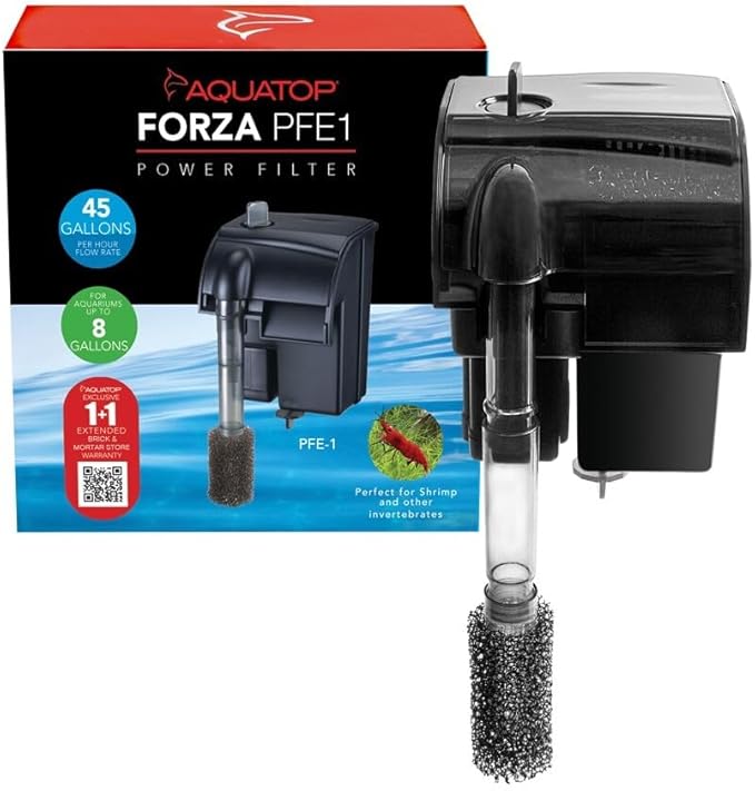 Aquatop Forza 45 GPH Power Filter for Aquariums – for 5-15 Gal Freshwater & Saltwater – Advanced Filtration Design for Crystal Clear Water – PFE-1