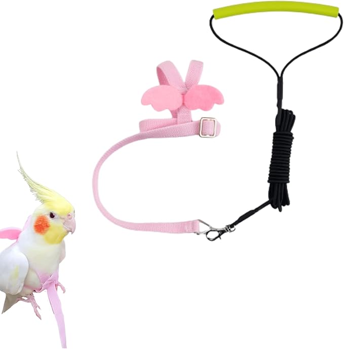 Pet Parrot Bird Harness and Leash, Adjustable Training Design Anti-Bite, Bird Nylon Rope with Cute Wing for Lovebird Budgie African Grey Macaw Conure (Pink,Sulphur-Crested Cockatoo)