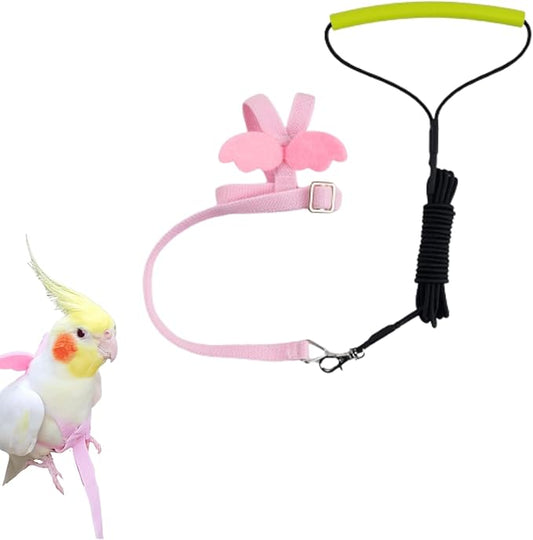 Pet Parrot Bird Harness and Leash, Adjustable Training Design Anti-Bite, Bird Nylon Rope with Cute Wing for Lovebird Budgie African Grey Macaw Conure (Pink,2M)