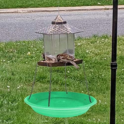 Multi-Purpose Bird Seed Catcher Platform Feeder - Hanging Tray With Seed Hoop and Accessories (Green)