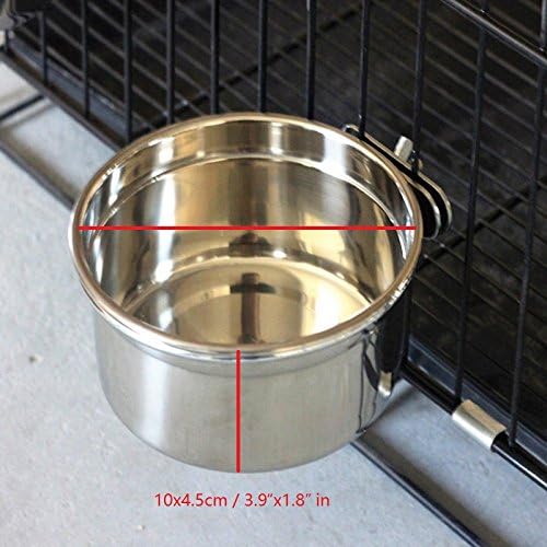 Pet Dog Stainless Steel Coop Cups with Clamp Holder - Detached Dog Cat Cage Kennel Hanging Bowl,Metal Food Water Feeder for Small Animal Ferret Rabbit (Small)