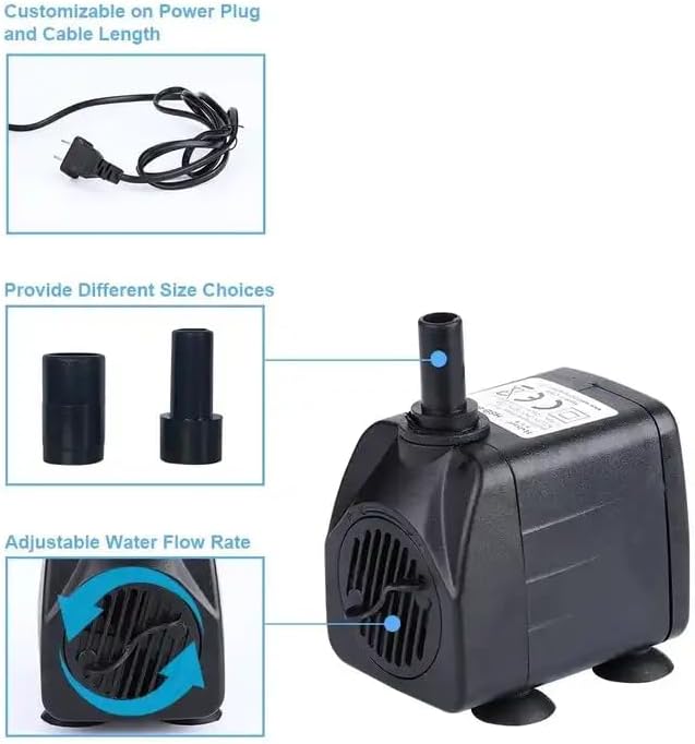 400GPH 25W Submersible Fountain Pump for Aquarium,Fountain & Pond | Ultra quiet, high lift, fully indoor & outdoor water pump waterproof submersible pump equipped with adjustable flow control.