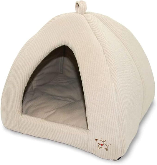 Best Pet Supplies Cat Bed for Indoor Cat, Domed Tent House with Removable Pillow, Covered Cat Cave for Small Dog, Puppies and All Breeds of Cats - Corduroy Beige, 16 x 16 x H:14"