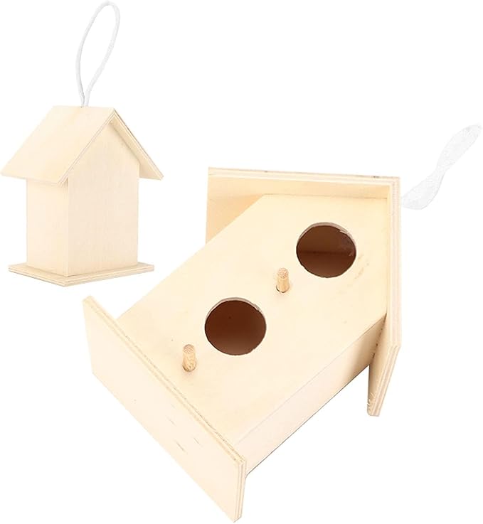 2PCS Bird Houses for Outside, Wooden Birdhouse Hanging Birdhouse Bird Nest Box Unfinished Bird Houses Hanging Wooden Birdhouse Wooden Bird Houses to Paint with Two Holes for Small Bird (#a)