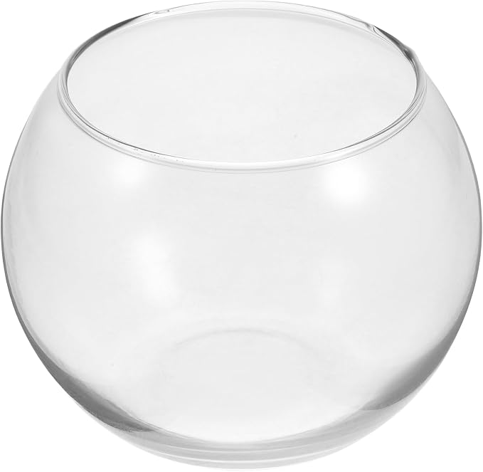 Baluue Round Glass Fish Bowl 4.72 X 3.54 in Clear Bubble Bowl for Fish Plants Flowers Shells and Crafts Desktop Decorative Vase Terrarium for Home Office Shelf