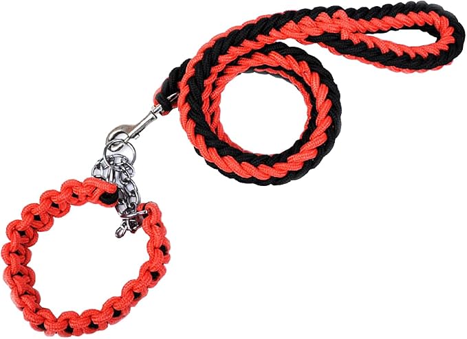 Love Dream Dog Collar and Leash Set, Heavy Duty Nylon Braided Rope Strong 4 FT Dog Leash and Martingale Training Collar for Small Medium Large Dogs Training and Walking (Red & Black)