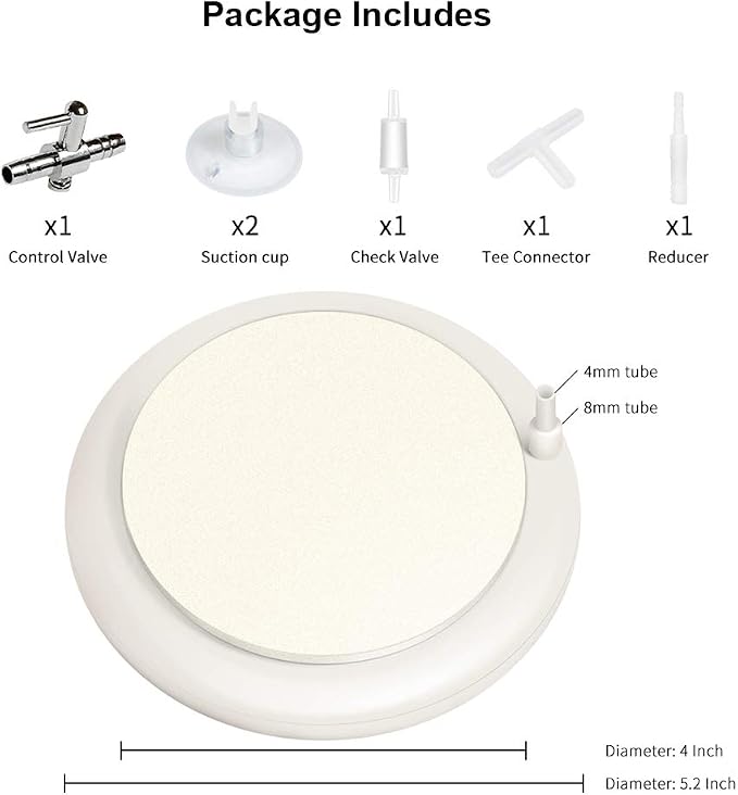 hygger Aquarium Air Stone Kit, Fish Tank Bubbler, Round Air Stone Disk Set for Hydroponics, Small Bubbles, Ultra-High Dissolved Oxygen Diffuser (4-Inch, White)