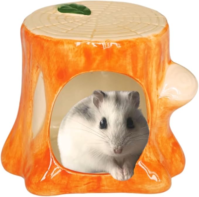 Hamster Hideout, Ceramic Tree Stump Shape Larger Hamster House and Habitats, Hamster cage Accessories, Cool Bed Ideal for All Season Syrian Hamster Dwarf Hamster Gerbil Mice Golden Bear