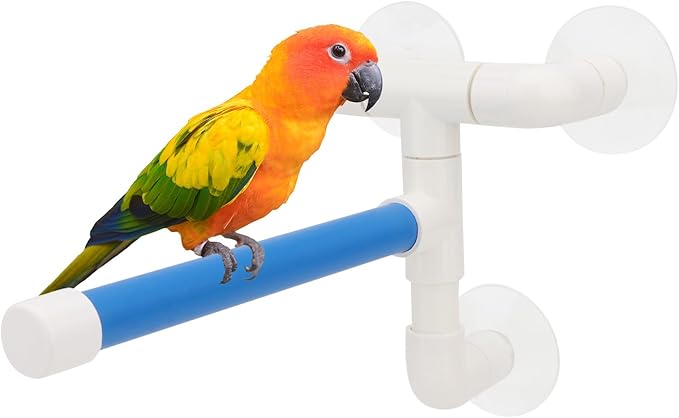 Hypeety Bird Parrot Stand Perch Shower Perch Standing Toy Portable Suction Cup Parrot Bath Stands Suppllies Holder Platform Parakeet Window Wall Hanging Play (3 Suction Cups2)