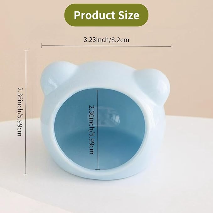 Hamster Hideout, Cute Ceramic Summer Cool Guinea Pig House, Sugar Glider Gerbil Cage Accessories for Hedgehog Mice (Blue)