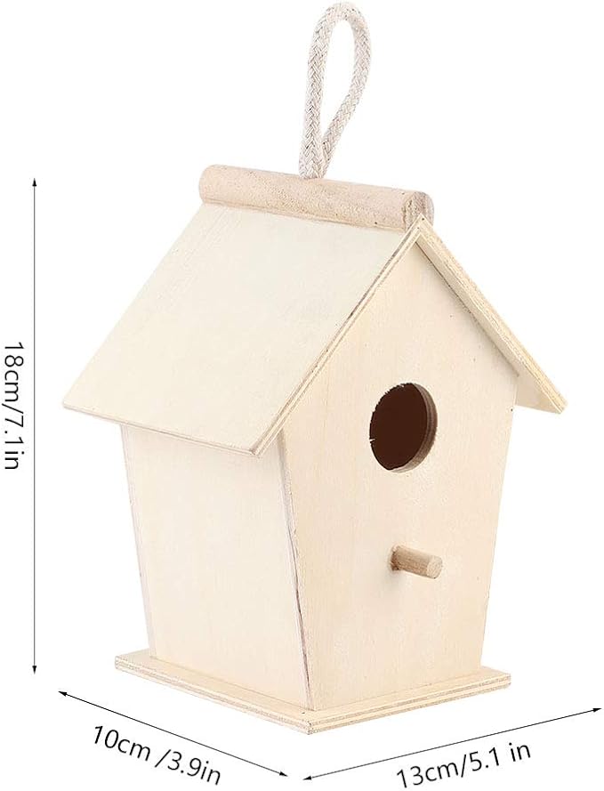 Bird House for Outside,Wooden Bird Houses,Unfinished Hanging Birdhouse,Garden Patio Decorative Nest Box Bird House,for Wrens, Swallows, Finches, Chickadee