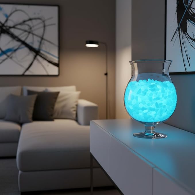 Shiny Stone Glow in The Dark Aquarium Gravel Sand, Sky Blue, 5-8mm | Neon, 305g/0.67lbs, Decorative Rocks for Fish Tank, Fairy Garden, Home Decor