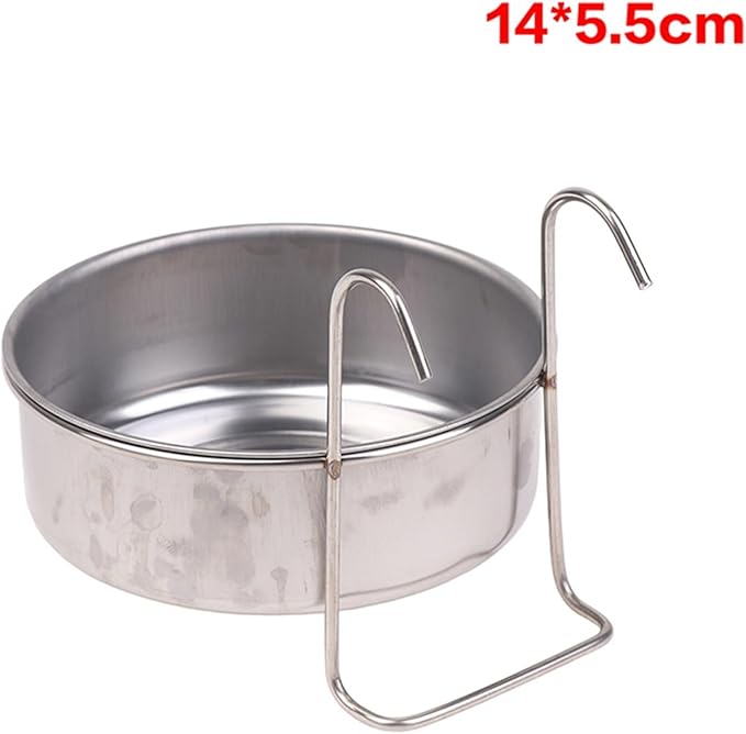 1PCS Crate Dog Cat Bowl Stainless Steel Hanging Pet Cage Bowl Food Water Feeder Coop Cup for Cat Puppy Birds Rats 5 Sizes(14CM)