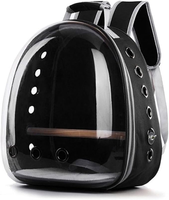 Yardwe Portable Parrot Backpack Carrier Breathable Pet Travel Bag with Transparent Window and Wooden Stand Bar for Outdoor Use Black for Birds and Pets