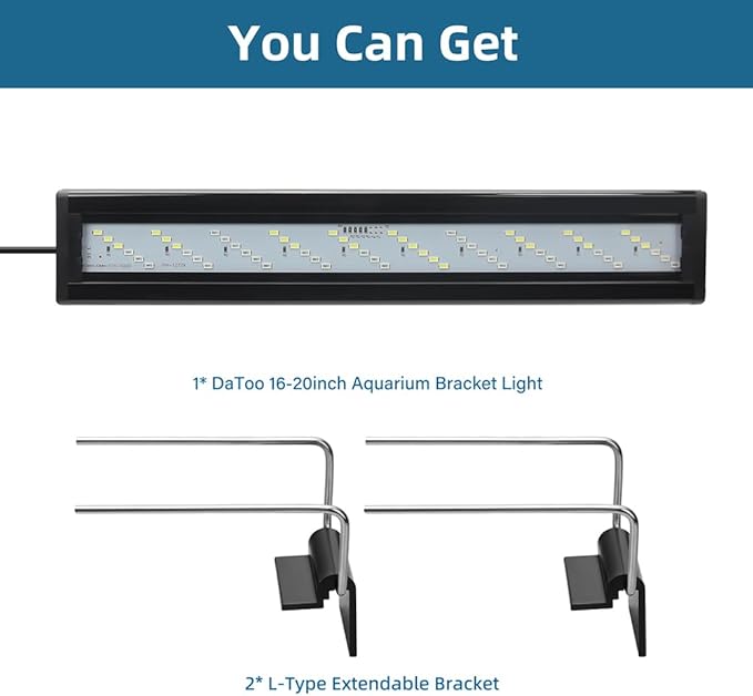 DaToo LED Aquarium Light Full Spectrum Fish Tank Light with Dimmer White Blue Red Green LEDs Fish Tank Light with Three Lighting Modes and Extendable Bracket for 16 Inch to 20 Inch Aquarium