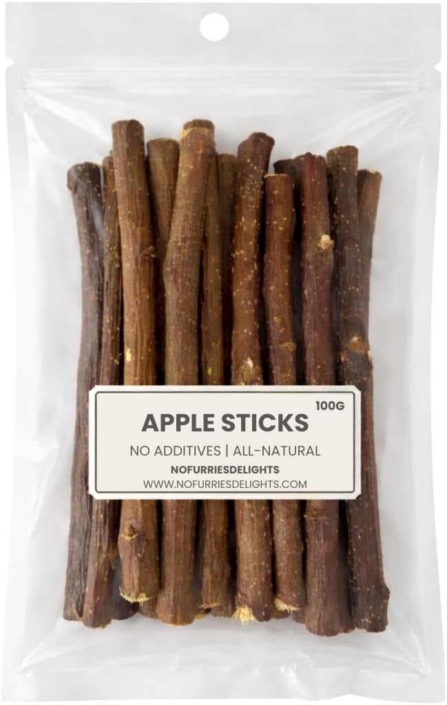 Apple Stick Chew Toy for Rabbits, Hamsters, Guinea Pigs, Chinchillas and Other Small Animals, All Natural Pet Wood Chew 100g