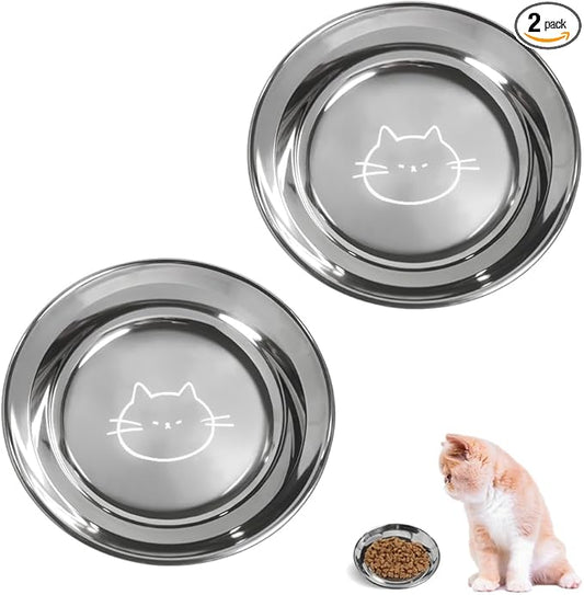 Stainless Steel Cat Bowls Food Dishes for Indoor Cats Cats Shallow Whisker Friendly 6.4Inches Cat Food Water Dishes Bowls Whisker Fatigue Relief Dishwasher Safe 2Pcs