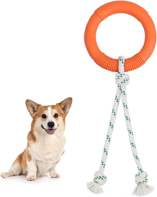 Green Sheep Natural Rubber Dog Chew Toy, Interactive Ring Rope Dog Toy for Tug of War, Durable Dog Toy with Recycled Cotton Rope for Medium to Large Dogs,Orange