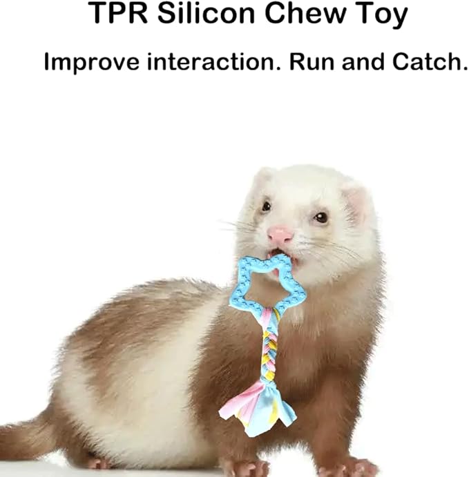 7 Pack Ferret Chew Toys Ferret Bell Balls Squeaker Toy Squeak Teething Pet Toy Durable Knotted Tug of war Cotton Chew Rope Exercise Scratch Interactive Cat Dog Rope Set Small Animal