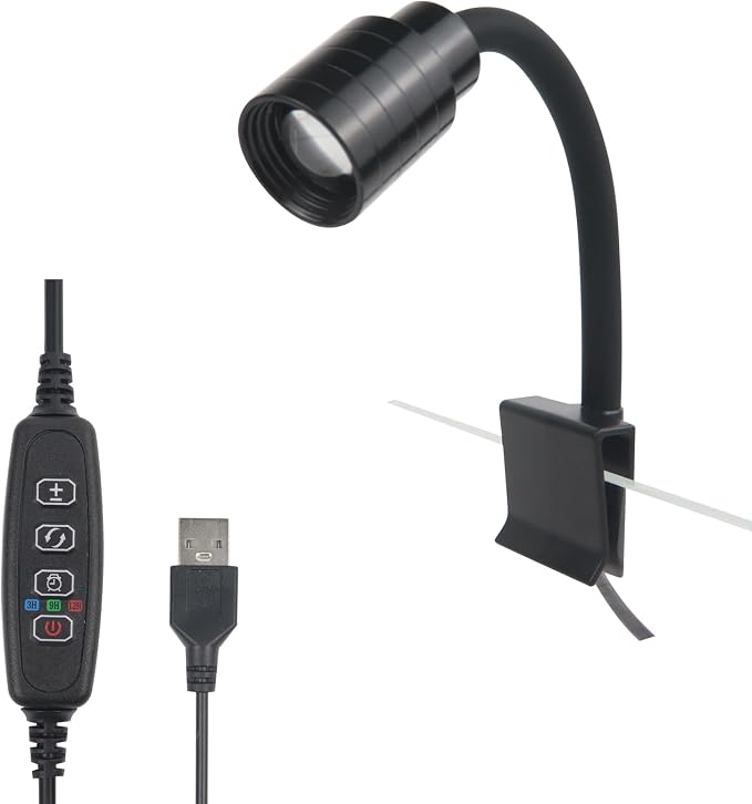 Mini Clip On Aquarium Light Small Dimmable Fish Tank Light USB Spotlight with Timer 3 Light Modes 10-Level Brightness for 1 to 3 Gallon Tanks (Adapter NOT Included)