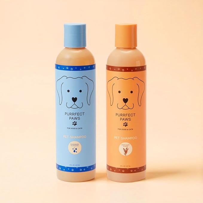 Pet Shampoo for Dogs & Cats – Oatmeal & Vitamin E for Sensitive, Itchy Skin – Gentle, Vegan, Cruelty-Free, Sulfate-Free, Paraben-Free – Fresh Rain & Wild Violet Scent – Made in USA by Purrfect Paws