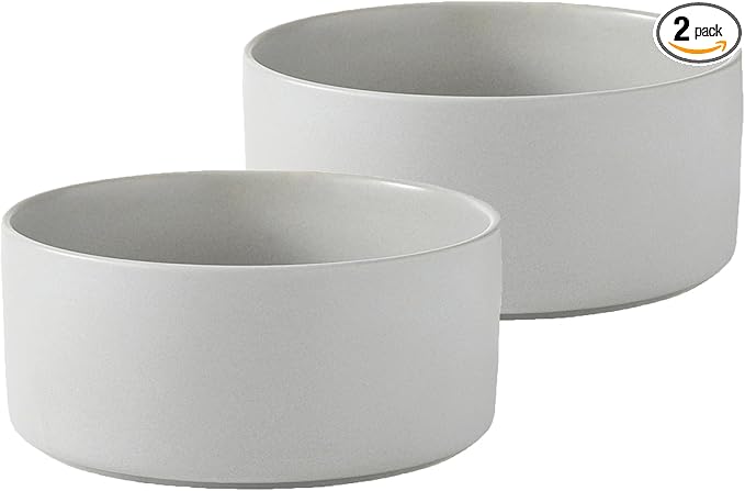 Ceramic Set of 2 Dog Bowls - Classic Dogs Food & Water Bowl for Small and Medium Breed, Heavy-Duty Non-Slip Dog Dishes, Food Grade Pet Bowl, Dishwasher & Microwave Safe (6'', 2 * 30OZ, Grey)