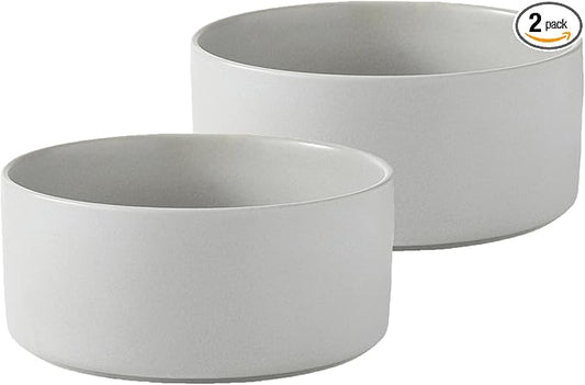Ceramic Set of 2 Dog Bowls - Classic Dogs Food & Water Bowl for Small and Medium Breed, Heavy-Duty Non-Slip Dog Dishes, Food Grade Pet Bowl, Dishwasher & Microwave Safe (6'', 2 * 30OZ, Grey)