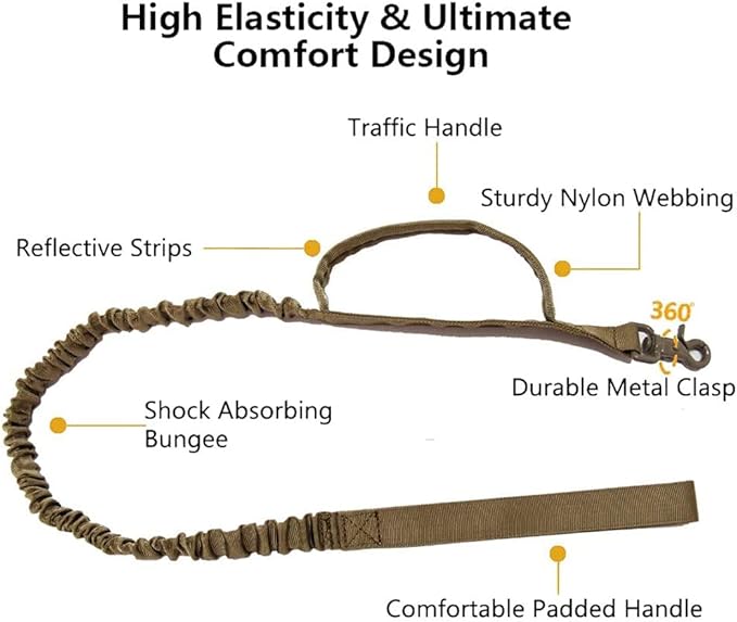 Xqpetlihai Tactical Dog Collar and Leash Set Adjustable Military Nylon Dog Collar with Control Handle and Heavy Duty Metal Buckle for Large Dogs （Brown S