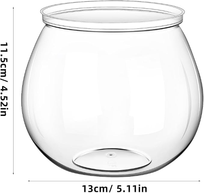 Angoily Transparent Plastic Fish Bowl 5.11 Inch Small Round Aquarium Tank for Desktop Home Office Decoration and Goldfish