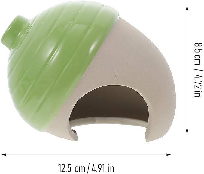 Ceramic Small Pet Hideout Pets Out Acorn Shaped Small Animal Bed Guinea Pig House Cage Supplies for Gerbil Hamster Squirrel Chinchilla Green Toy Ceramic