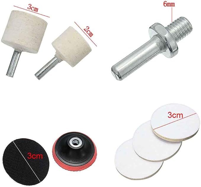 9Pcs/Set Glass Kit Multifunctional Deep Scratch Remover Car Polish Pad Cerium Oxide Polishing Powder Felt Polishing Wheel Set for Windscreen and Glass Repair